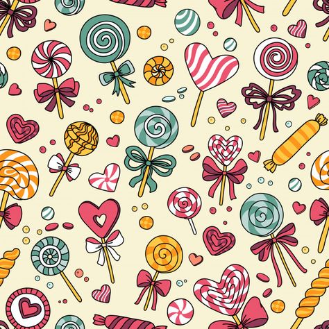 Vector seamless pattern with candy and lollipops Premium Vector Cute Pineapple Wallpaper, Candy Background, Pineapple Wallpaper, Doodle Background, Cute Summer Wallpapers, Cute Pineapple, Pattern Design Inspiration, Treasure Crafts, Wrapping Paper Design