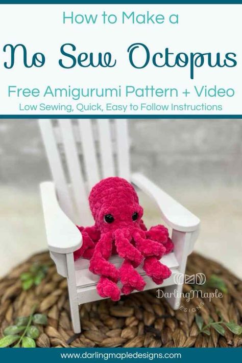 No Sew Octopus, Sew Octopus, Free Crochet Octopus, Mini Crochet Octopus, Easy Crochet Patterns Free Beginners, Octopus Crochet Pattern Free, Easy Crochet Bookmarks, Octopus Amigurumi, Octopus Crochet