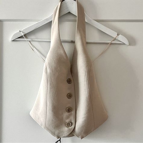 NWT Christian Lacroix Women’s Cropped Halter Neck Waistcoat Pale GreyTaupe Cropped Waistcoat, Halter Vest, Geometric Top, Satin Tank Top, Linen Crop Top, Vest Crop Top, White Linen Pants, Pink Vest, Linen Crops