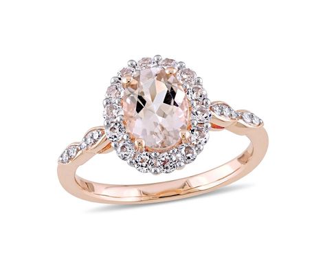 Julianna B 14K Rose Gold 0.05Ctw Diamond, Morganite And White Topaz Ring Celibacy Ring, Rose Gold Halo Ring, Oval Halo Ring, Rose Gold Halo, Popular Engagement Rings, Rose Gold Morganite, Top 10 Engagement Rings, Simple Engagement Rings, Wedding Rings Rose Gold