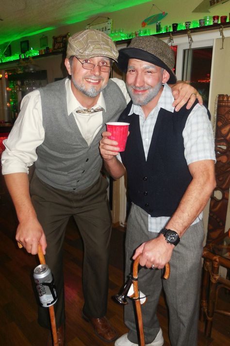 Halloween Costume, DIY, Old Man, Group Ideas Dress Up Like Old People Party, Old Man Costume Men, Geriatric Themed Party, Granny Costume Bachelorette, Old People Halloween Costumes, Old Person Theme Party, Old People Costume Couple, Grandpa Halloween Costume, Boys Old Man Costume