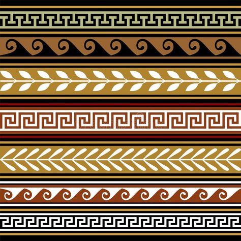 Set of geometric vector borders vector illustration Greek Pattern, Greece Art, Vector Border, Roman Mosaic, Greek Pottery, Greek Vases, Greek Design, Geometric Vector, Roman Fashion