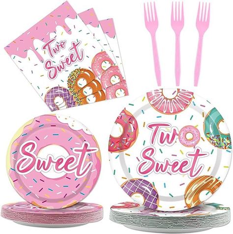 Donut Birthday Party Decorations, Sweet Letters, Donut Party Supplies, Donut Party Decorations, Donut Birthday Party, Birthday Party Plates, Donut Design, Grown Up Parties, Colorful Donuts