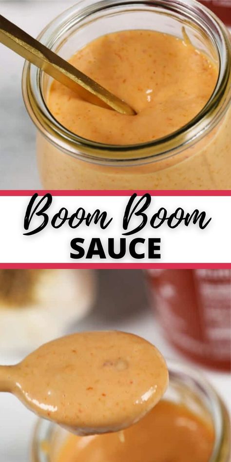 This Boom Boom Sauce recipe is a sweet, spicy, garlicky sauce that in unbelievably incredible.  It's for burgers, fries or just about anything! Boom Boom Sauce Recipe, Boom Sauce Recipe, Boom Sauce, Boom Boom Sauce, Spicy Sauce Recipe, Hamburger Sauce, Burger Sauces Recipe, Sushi Sauce, Spicy Burger