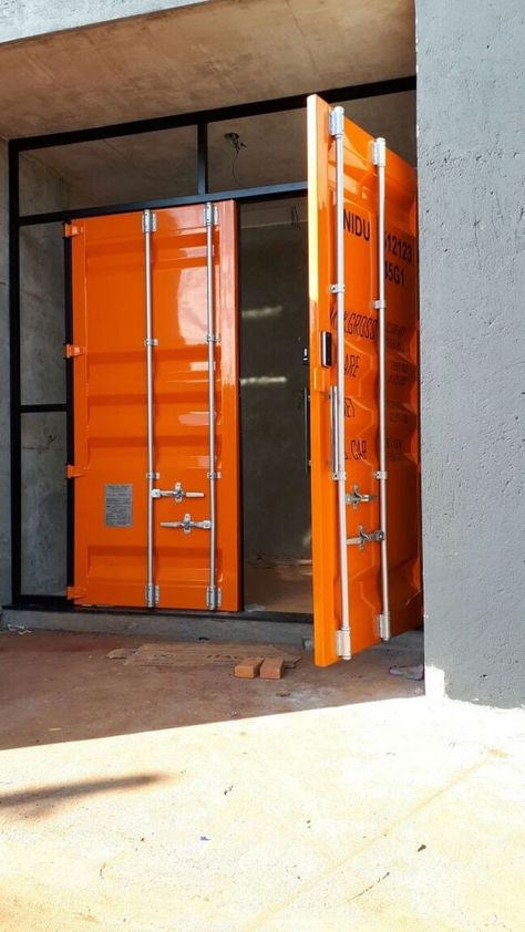 Container Door Design, Industrial Gym Interior, Container Interior Design, Container Interior, Container Garage, Container Door, Building A Container Home, Container Architecture, Casa Container