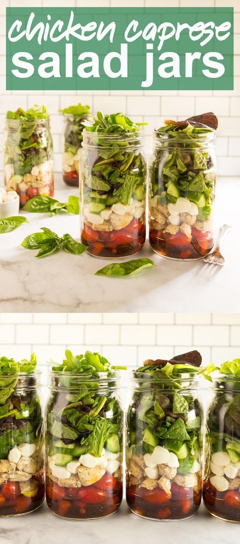 Chicken Caprese Salad, Walnut Chicken Recipe, Mason Jar Meal Prep, Chicken Basil, Salad Jars, Chicken Caprese, Salad Jar Recipe, Jar Meals, Meal Prep Lunch