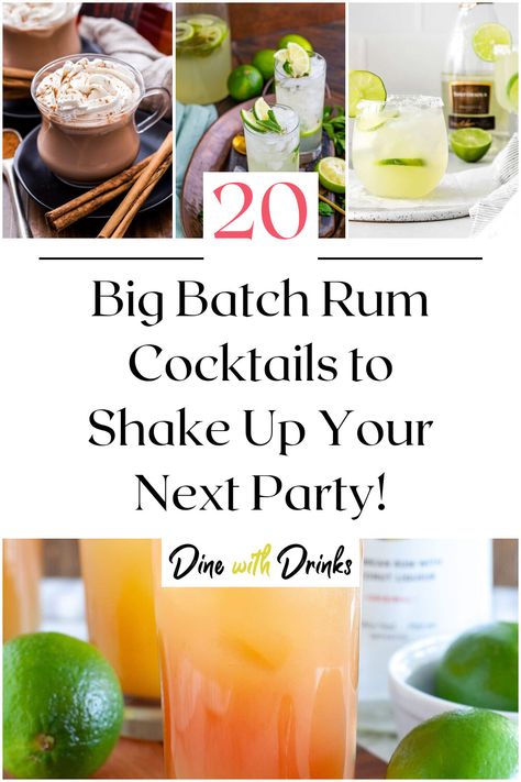 Collage of 4 big batch rum cocktails. Rum Pitcher Cocktails, Big Batch Mexican Cocktails, Drinks For Large Groups Alcohol, Large Batch Rum Punch Recipes, Rum Mixed Drinks Recipes, Mixed Drink For Large Group, Rum Cocktails For A Crowd, Big Batch Rum Cocktails, Summer Party Cocktails Big Batch