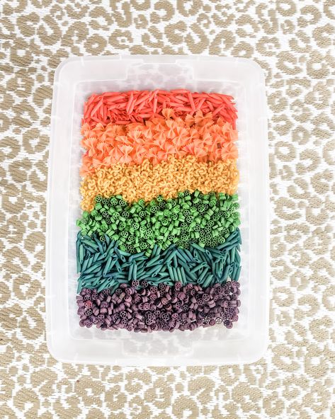 How to Make a Rainbow-Dyed Pasta Sensory Bin for Toddlers Pasta Sensory Bin, Dyed Pasta, Sensory Bin For Toddlers, Sensory Bin Ideas, Small Boutiques, What To Use, Sensory Bin, Portfolio Ideas, Follow Button