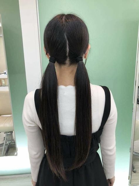 ━ 𝐡𝐚𝐳𝐞𝐥 ☻ Cute Low Pigtails, Low Pigtails Hairstyles, Pigtails Low, Black Hair Pigtails, Hair In Your 40s, Short Hair Veil, Tricky Costume, Low Pigtail Hairstyles, Ponytail Hairstyles Korean