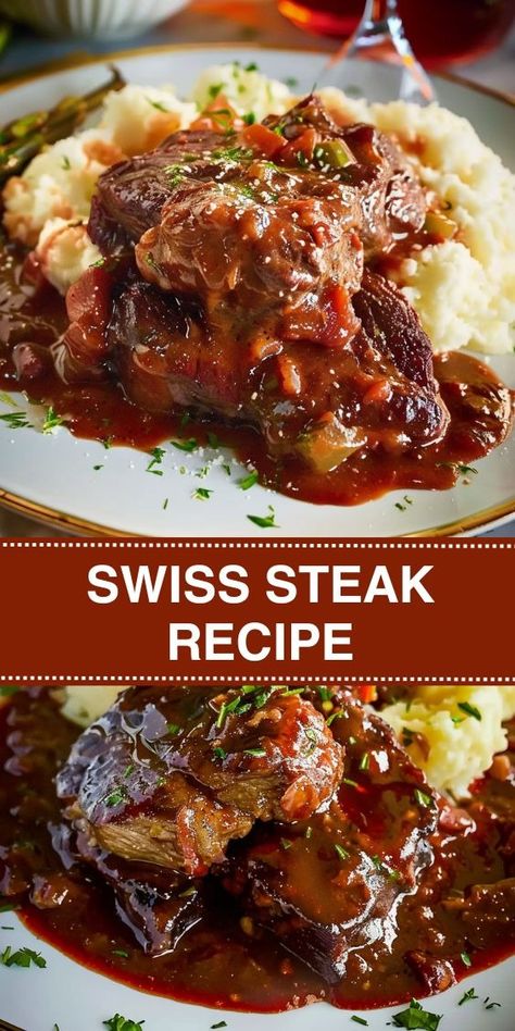 Swiss Steak Recipe - Easy homemade recipes Stewed Steak Recipes, Creamy Swiss Steak, Round Steak Recipes Easy Crock Pot, Crock Pot Swiss Steak Recipes, Beef Bottom Round Steak Recipes, Old Fashioned Swiss Steak Recipe, Round Steak Recipes Easy, Instant Pot Swiss Steak, Crockpot Round Steak Recipes