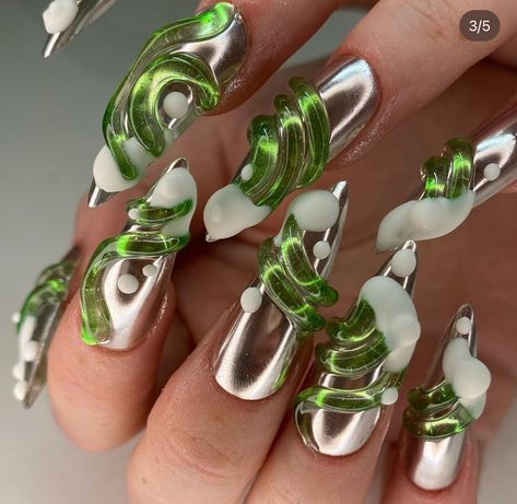 Horror Nails, Chrome Mirror, Silver Nails, 3d Nail Art, 3d Nails, Chrome Nails, Fire Nails, Nail Artist, Halloween Nails