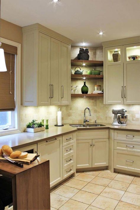 Kitchen Corner Sink With Open Shelves #cornersink #kitchen #sink #decorhomeideas #kitchencabinetdesign Corner Kitchen Sink, Best Kitchen Sinks, Kitchen Ikea, Corner Kitchen Cabinet, Corner Sink Kitchen, Corner Kitchen, Kitchen Sink Design, Kabinet Dapur, Corner Sink