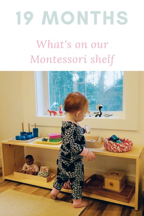 Our Shelf at 19 Months - Montessori in Real Life Toddler Montessori Shelf, Montessori Toddler Shelves, Montessori Organization Ideas, Montessori Shelf Diy, Montessori 24-36 Months, Diy Montessori Shelf, Montessori Stickers, Montessori Shelf Ideas, Montessori Approach