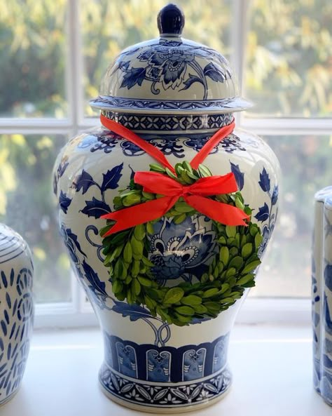 Chinoiserie Christmas, Blue Christmas Decor, Porte Cochere, Gold Christmas Decorations, Blue And White Vase, White Christmas Decor, White Vase, Christmas Tablescapes, Ballard Designs