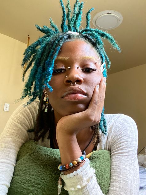 Locs Dyed In The Back, Hair Inspo Color Black, 3c Locs, Dread Color Ideas Locs, Dyed Locs Black Women, Holiday Hair Inspiration, Dyed Locs, Bridge Piercing, Loc Hairstyles