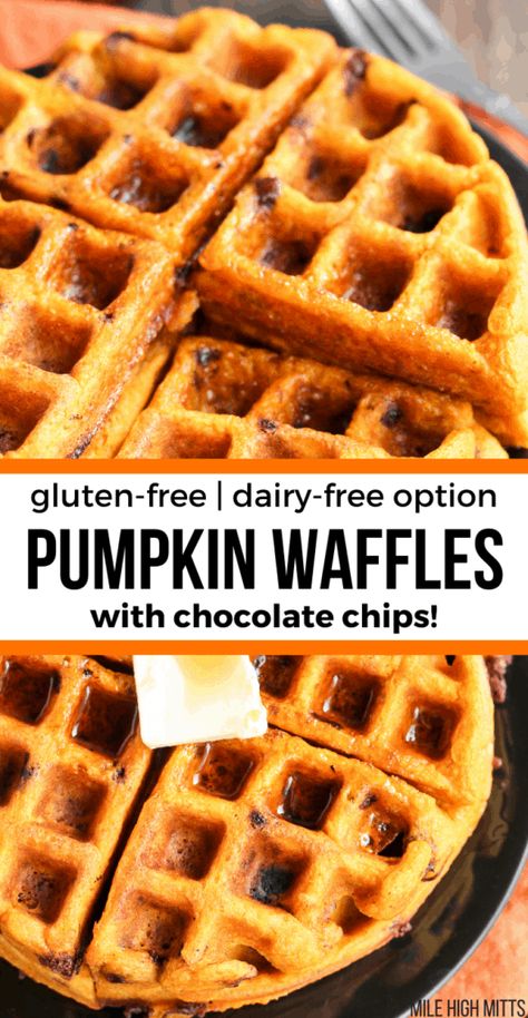 Waffles With Chocolate, Waffles From Scratch, Pumpkin Waffles Recipe, Puree Pumpkin, Chocolate Chip Waffles, Pumpkin Spices, Dairy Free Pumpkin, Gluten Free Waffles, Dairy Free Breakfasts