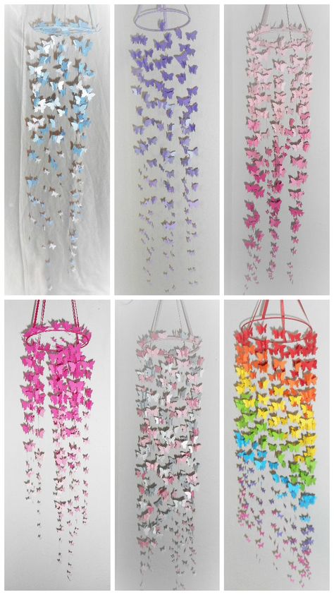 Mobile Hanging Ideas, Butterfly Mobile Diy, Origami Hanging Decorations, Diy Butterfly Mobile, Hanging Butterfly Decorations, Origami Hanging, Diy Crafts Butterfly, Crafts Butterfly, Hanging Butterfly