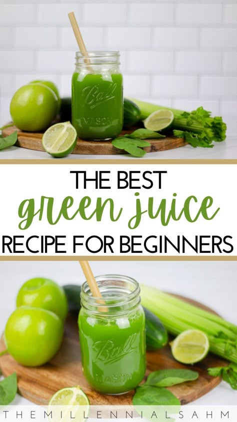 Green Juice Recipe For Beginners - The Millennial Stay-At-Home Mom Best Green Juice, Best Green Juice Recipe, Fresh Juice Recipes, Green Juice Recipe, Healthy Juicer Recipes, Recipe For Beginners, Juice Cleanse Recipes, Green Juice Recipes, Juicer Recipes