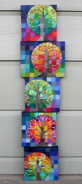 little trees growing by rettgrayson, via Flickr.  I need to adapt this for my students with special needs.  Love the colors and shapes. معرض فني, Classe D'art, Kraf Kertas, 5th Grade Art, High School Art, School Art Projects, Middle School Art, Art Classroom, Elementary Art