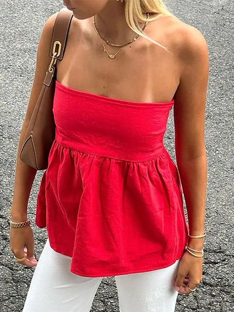 Aesthetic Tops Summer, Cool Tops Aesthetic, Elevated Going Out Outfits, Cute Clothing Brands, Summer Clothes 2024, Summer France Outfits, Summer Top Outfit, Summer Tops Aesthetic, Strapless Top Outfit