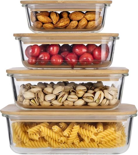 HOCHSTE Meal Prep Glass Food Storage Containers (Set of 4), Eco-friendly Glass Containers with Bamboo Lids, Nesting Glass Meal Prep Containers, Airtight Lunch Box Glass, Tupperware glass Containers : Amazon.co.uk: Home & Kitchen Glass Tupperware, Glass Meal Prep Containers, Glass Meal Prep, Food Storage Container Set, Oven Dishes, Meal Prep Containers, Glass Food Storage, Glass Food Storage Containers, Container Set