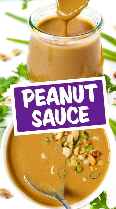 Easy Peanut Sauce (Vegan!) Creamy Peanut Sauce, Vegan Peanut Sauce, Sauce For Vegetables, Spring Roll Sauce, Easy Peanut Sauce, Homemade Peanut Sauce, Thai Peanut Sauce, Peanut Sauce Recipe, Peanut Butter Sauce