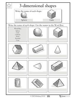 Here's a page where students are asked to write the name of 3-D shapes. Includes a word bank. 3 D Shapes, Art Handouts, Dimensional Shapes, Shapes Worksheets, Art Elements, Elements And Principles, Art Worksheets, Geometric Solids, Principles Of Art