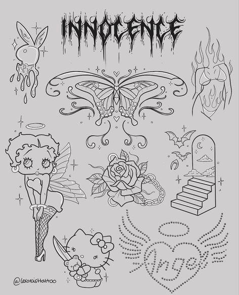 2000s Y2k Tattoos, Betty Boop Butterfly, Hello Kitty Butterfly Tattoo, Betty Boop Flash Tattoo, Betty Boop Tattoo Design, Bratz Inspired Tattoo, Butterfly Flash Sheet, Bunny Flash Tattoo, Betty Boop Tattoo Stencil