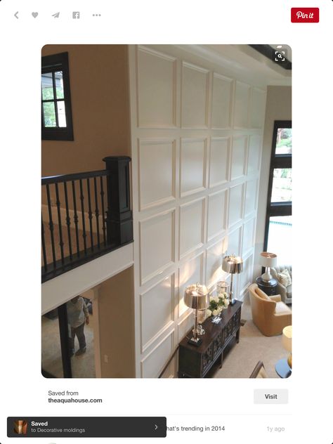 Tall Wall Decor, High Ceiling Living Room, Parade Of Homes, A Living Room, Wainscoting, Living Room Wall, Home Renovation, Great Rooms, Wall Paneling