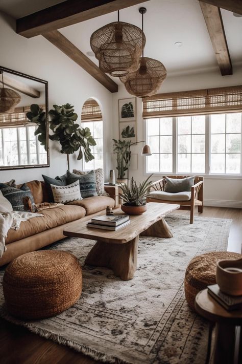 Living Room California Style, Rustic Bohemian Home Decor, California Rustic Interiors, Small Living Room Decor Ideas Farmhouse, California Chic Interior Design, Boho Modern Home Decor, Walmart Living Room Ideas, Boho Rustic Living Room Ideas, Moody Coastal Living Room