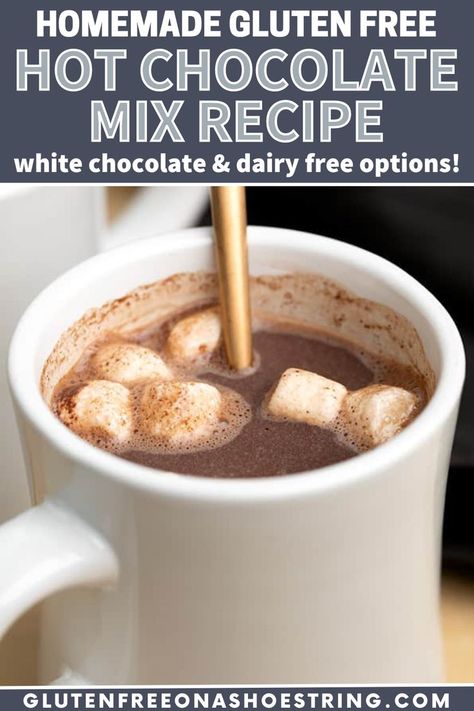 Why settle for boring and bland cocoa when you can enjoy creamy and delicious gluten free hot chocolate? Try these easy recipes to see the difference. Warm up with a mug of smooth, creamy gluten free hot chocolate in minutes with this versatile gf hot cocoa mix recipe. Make it instant-style, or simmer it in a pan for some extra thickness. Either way, it's ready in minutes, with dark chocolate and white chocolate varieties—and a dairy-free option, too! #winterrecipes Cocoa Mix Recipe, Crock Pot Hot Chocolate Recipe, Vanilla Hot Chocolate, Gluten Free Hot Chocolate, Dairy Free Hot Chocolate, Hot Cocoa Mix Recipe, Hot Chocolate Mix Recipe, Coconut Hot Chocolate, Gluten Free Chocolate Recipes