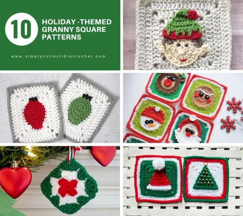 Holiday Granny Square Crochet, Granny Square Christmas Blanket, Crochet Christmas Granny Square Patterns, Crochet Christmas Squares, Christmas Granny Square Crochet Pattern, Christmas Crochet Granny Squares, Crochet Christmas Granny Square, Christmas Granny Square Crochet, Christmas Granny Squares