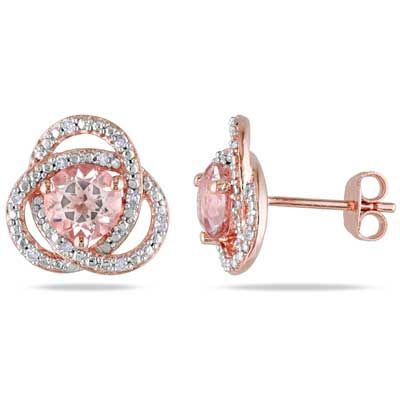 6.0mm+Morganite+and+1/10+CT.+T.W.+Diamond+Swirl+Stud+Earrings+in+Rose+Rhodium+Plated+Sterling+Silver Ear Pins Earrings, Rose Gold Morganite, Halo Earrings, Jewelry Simple, 925 Silver Jewelry, Sterling Silver Studs, Sterling Silver Earrings Studs, Copper Jewelry, Morganite