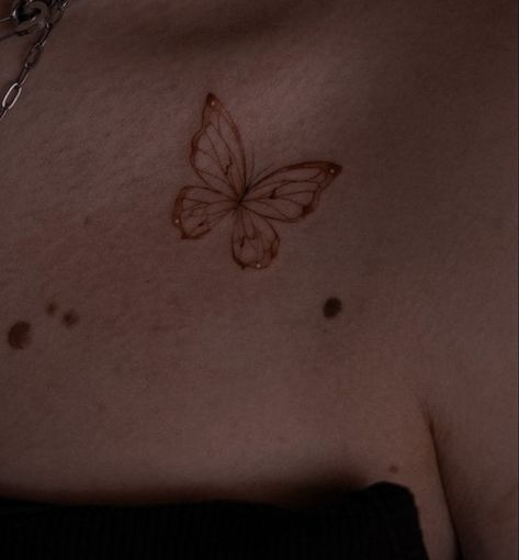 Collar Bone Tattoo Butterflies, Brown Butterfly Tattoo, Brown Ink Tattoos, Brown Ink Tattoo, Brown Tattoos, Enchanted Tattoo, Yellow Butterfly Tattoo, Brown Tattoo Ink, Brown Tattoo