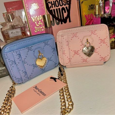 Juicy Couture Diamond Pink Clay & Slate Blue Wallet/Wristlets NEW Blue Wallet, Couture Handbags, Pink Clay, Juicy Couture Bags, Jelly Shoes, Pretty Bags, Walker Boots, Slate Blue, Sneaker Shopping