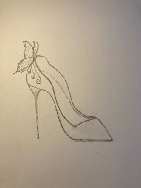 High Heel Design Sketch, Heels Aesthetic Drawing, High Heel Shoe Drawing, How To Draw Heels Step By Step, How To Draw A Heel, How To Draw A High Heel, Heels Art Drawing, Cinderella Shoes Drawing, How To Draw Heels Front View