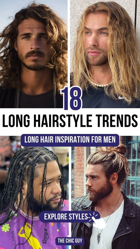 18 Must-Try Long Hairstyles for Men for a Trendy Look Mens Thick Long Hairstyles, Blond Men Long Hair, Long Hair With Shaved Sides Men, Men’s Long Layered Cuts, Mens Long Hairstyles Wavy Shoulder Length, Men's Long Hairstyles Wavy, Ponytail Hairstyles For Men, Long Hair Shaved Sides, Long Hairstyles For Men