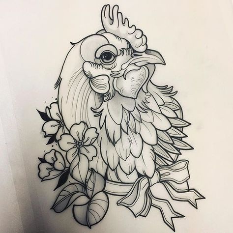 Tattoo Rooster, Hen Tattoo, Traditional Tattoo Drawings, Chicken Tattoo, Rooster Tattoo, P Tattoo, Chicken Hen, Traditional Tattoo Flash, Head Tattoos