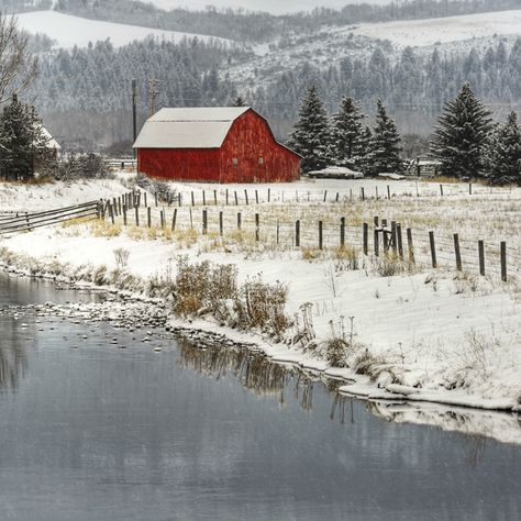 🇺🇸 Winter stillness (Swan Valley, Idaho) by James Neeley ❄️🌾 Red Barn Photos, Winter Farm, Farm Scenes, American Barn, Barn Pictures, Country Barns, Snow Photography, Farm Buildings, Farm Scene