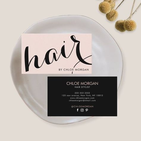 $27.40 | Modern hair stylist script blush pink | Tarjetas de negocios | hair stylist, hair salon, modern, blush pink, pink blush, social media, elegant, black, script, chic Beige Business Card, Hairdresser Business Cards, Hairstylist Branding, Blush Background, Hair Business Cards, Pink Business Card, Pink Business, Stylish Business Cards, Stylist Business Cards