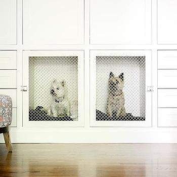 Chicken Wire Doors on Dog Crates Dog Crate Mudroom, Built In Dog Crate, Dog Nook, Pet Room, Pet Hotel, Dog Area, Muddy Paws, Mini Dogs, Dog Shower