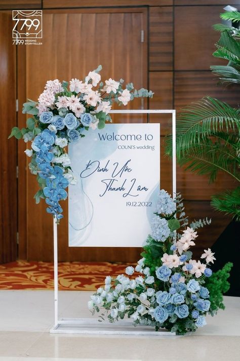 Bouquet Stand, Naming Ceremony Decoration, Welcome Signage, Blue Wedding Decorations, Wedding Welcome Board, Wedding Stage Decor, Welcome Sign Wedding, Wedding Entrance Decor, Welcome Board