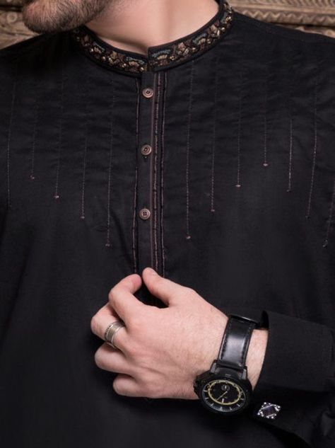 Black Kurta Design, Men Kurta Design, Kurta Design For Men, Kurta Designs Men's, Eid Kurta, Kurta Fashion, Gents Wear, Man Dress Design, Latest Mens Wear