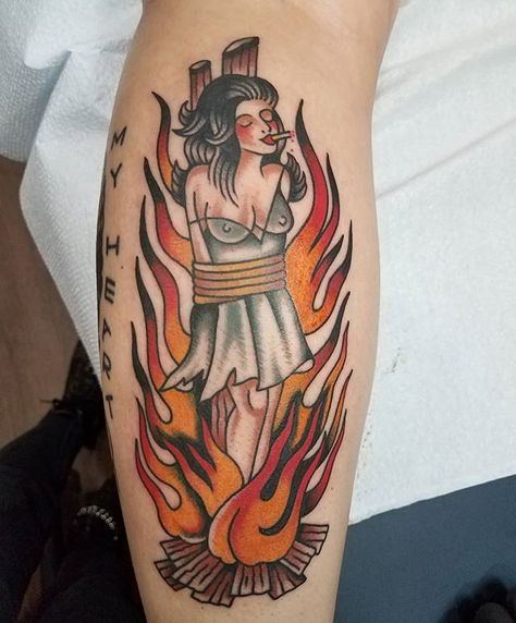 Thank you my sweet baby gurl @chelsea_bronson_ for getting this burning witch, you are a true gem 😘 #goodfaithtattoo #traditionaltattoo… Burning Witch Tattoo, Traditional Thigh Tattoo, Traditional Tattoo Halloween, Burning Witch, Traditional Tattoo Drawings, Wizard Tattoo, Pin Up Girl Tattoo, Traditional Tattoo Inspiration, American Traditional Tattoo Ideas