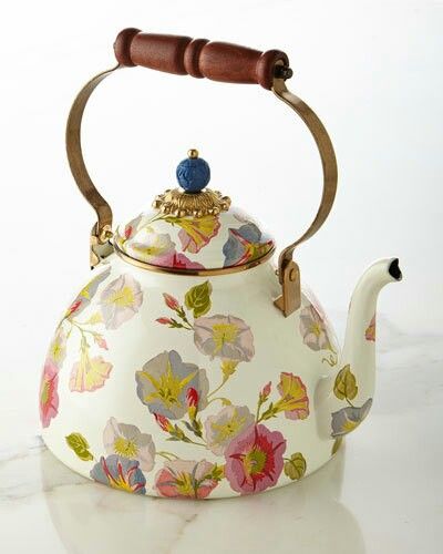 #shopstyle #affiliate #teakettle #morningglory Enamel Teapot, Tea Kettles, Water Kettle, Tea Sandwiches, Floral Tea, Tee Set, Chocolate Pots, Gold Handles, Mackenzie Childs