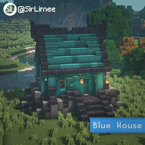 Blue Minecraft Builds, Blue House Minecraft, Blue Minecraft House, Staircase Minecraft, Blue Minecraft, Minecraft Inspo, Minecraft Architecture, Minecraft Builds, Blue House