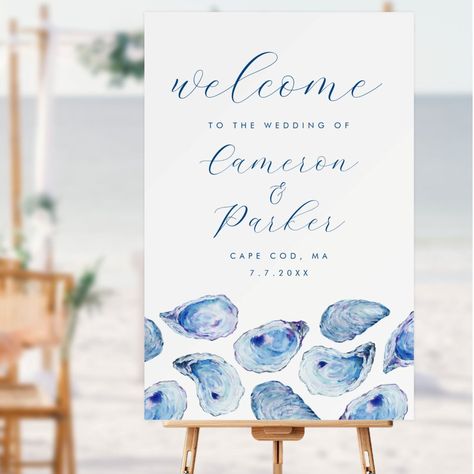 Add a touch of coastal charm to your beach wedding with our oyster shell wedding welcome sign. This foam board sign is ideal for weddings at popular East Coast venues like Belle Mer in Rhode Island, The Ocean House in Connecticut, Oceanbleu in New York, Wychmere Beach Club in Massachusetts, and The Ritz-Carlton in Florida. Designed by Concertina Press. Wedding Personal Touches, Kennebunkport Wedding, Rehearsal Dinner Sign, Shell Wedding, Coastal Wedding Inspiration, Small Beach Weddings, Wychmere Beach Club, Hilton Head Wedding, Beachy Wedding