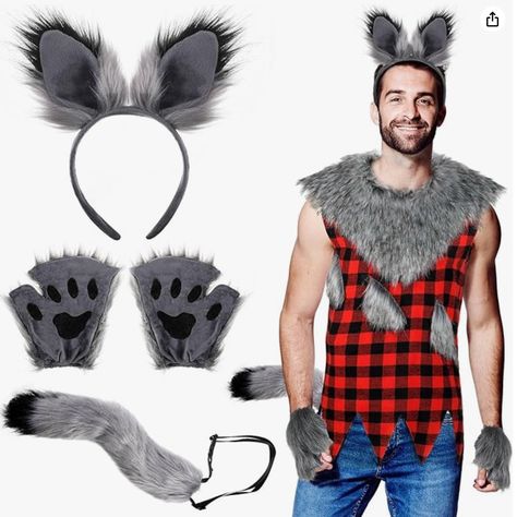 Sized for Most Adults: the red and black plaid shirt is about 42-44 inch/ 107-112 cm in chest size, 42-44 inch in waist size; The wolf hands gloves measure about 7.09 x 6.3 inches/ 18 x 16 cm; The tail is about 21.65 inches/ 55 cm; All of them are made in right sizes to fit most, ideal costume set for any animal themed party, Halloween, or any day dress up; Please check the size before buying Wolf Ears And Tail, Werewolf Costume, Wolf Costume, Black Plaid Shirt, Meaningful Pictures, World Book Day, Red Plaid Shirt, Wolf Shirt, Book Day