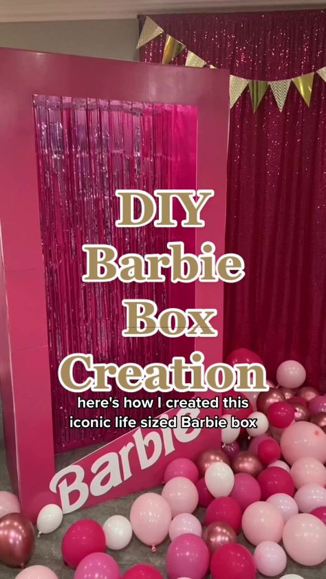 How To Create A Barbie Photo Booth, Barbie Diy Photo Booth, Barbie Birthday Ideas For Women, Barbie Themed Homecoming, Lifesize Barbie Box Photo Booths Diy, How To Build A Barbie Photo Booth, Barbie And Ken Trunk Or Treat, Barbie House Party, Barbie Halloween Party Ideas