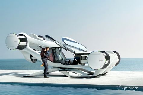 CycloTech unveils its CycloRotor-powered eVTOL air car concept Thrust Vectoring, Parallel Parking, Small Drones, Air Car, Flying Vehicles, Wind Tunnel, The Jetsons, Air Brake, Flying Car